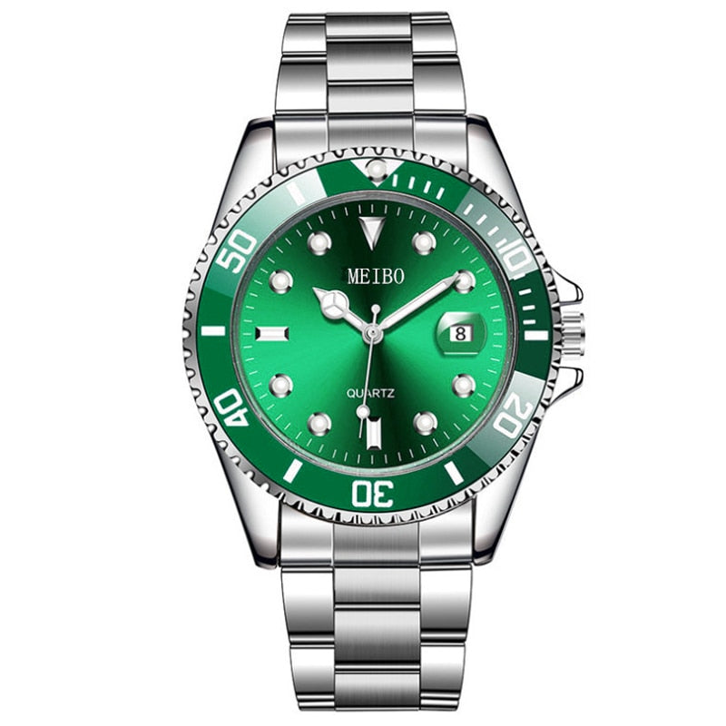 New Men's Watch Luxury Business Watch Blue Dial Date Watch Men Stainless Steel Band Fashion Male Wrist Watch Relogio Masculino