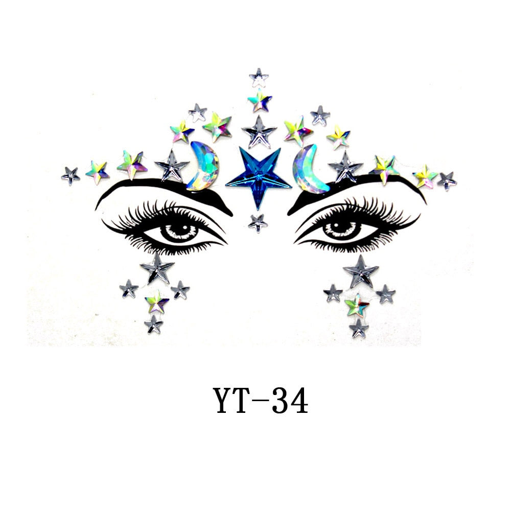 3D Crystal Sticker Music Festival Face Trendy Shiny Acrylic Drill Sticker Masquerade Face Decoration Temporary Tattoo Sticker