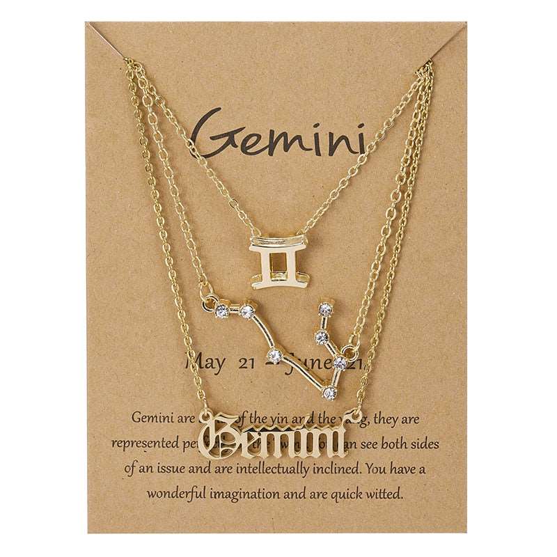 3Pcs/set 12 Zodiac Sign Multi Chain Necklaces For Women with Pendant Chain Choker