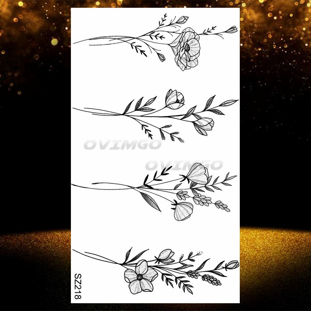 Small Purple Lavender Leaf Temporary Tattoos For Women Arm Clavicle Tatoo Sticker Watercolor Transferbale 3d Plants Tattoo Paper