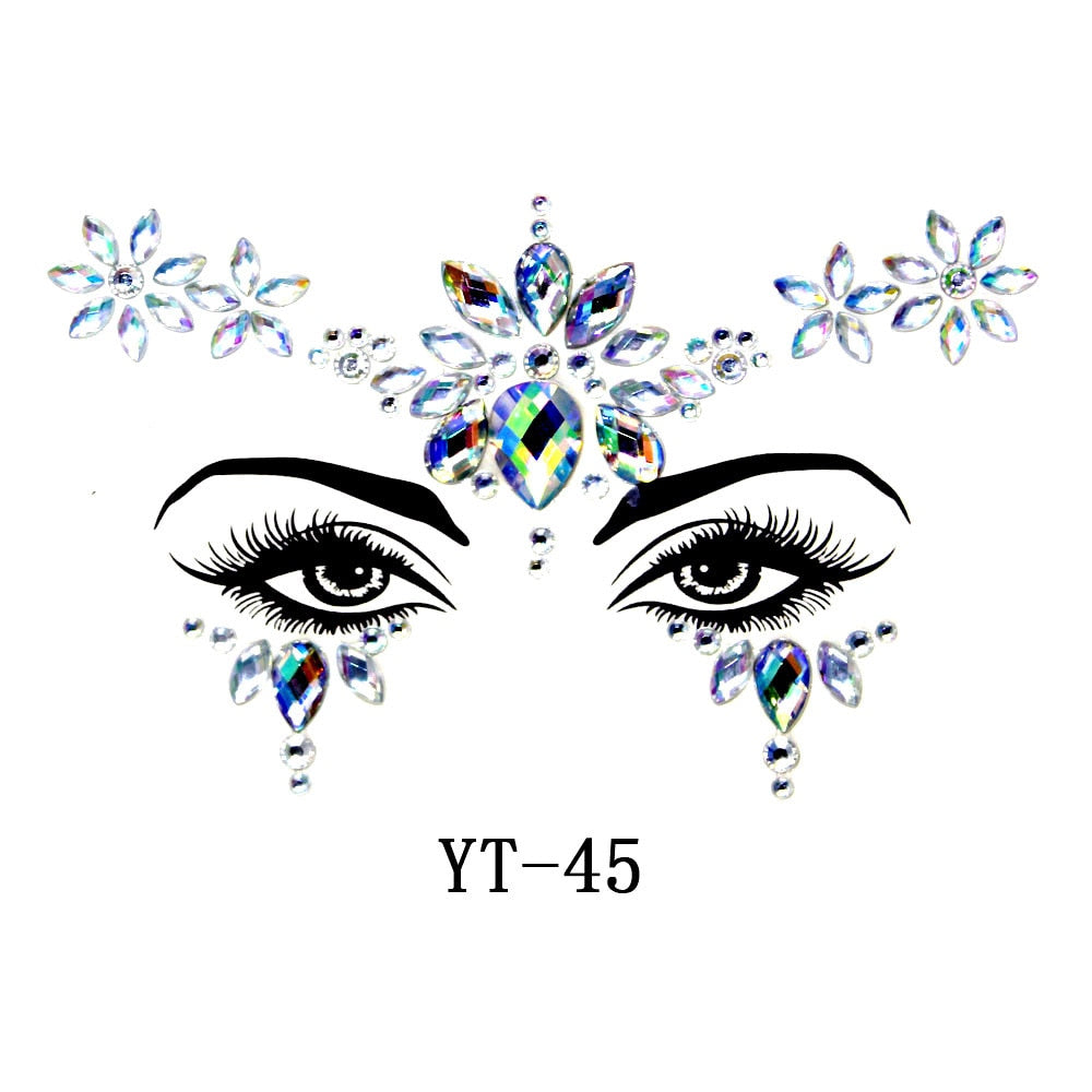 3D Crystal Sticker Music Festival Face Trendy Shiny Acrylic Drill Sticker Masquerade Face Decoration Temporary Tattoo Sticker