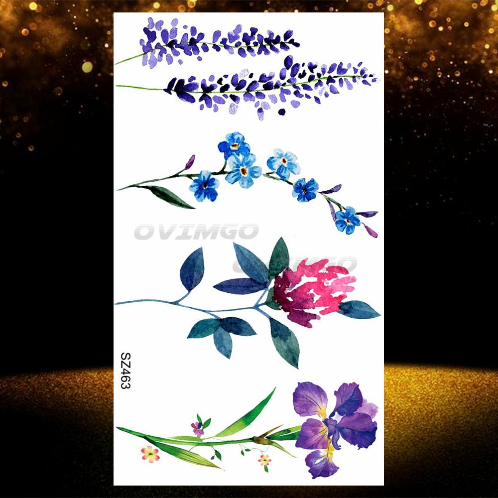 Small Purple Lavender Leaf Temporary Tattoos For Women Arm Clavicle Tatoo Sticker Watercolor Transferbale 3d Plants Tattoo Paper