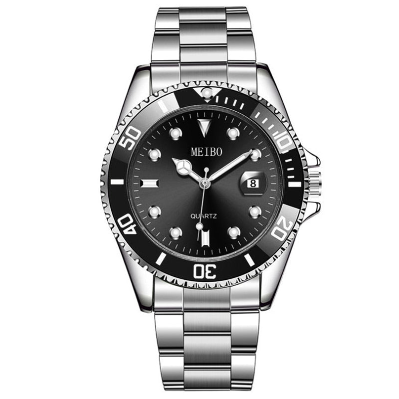 New Men's Watch Luxury Business Watch Blue Dial Date Watch Men Stainless Steel Band Fashion Male Wrist Watch Relogio Masculino