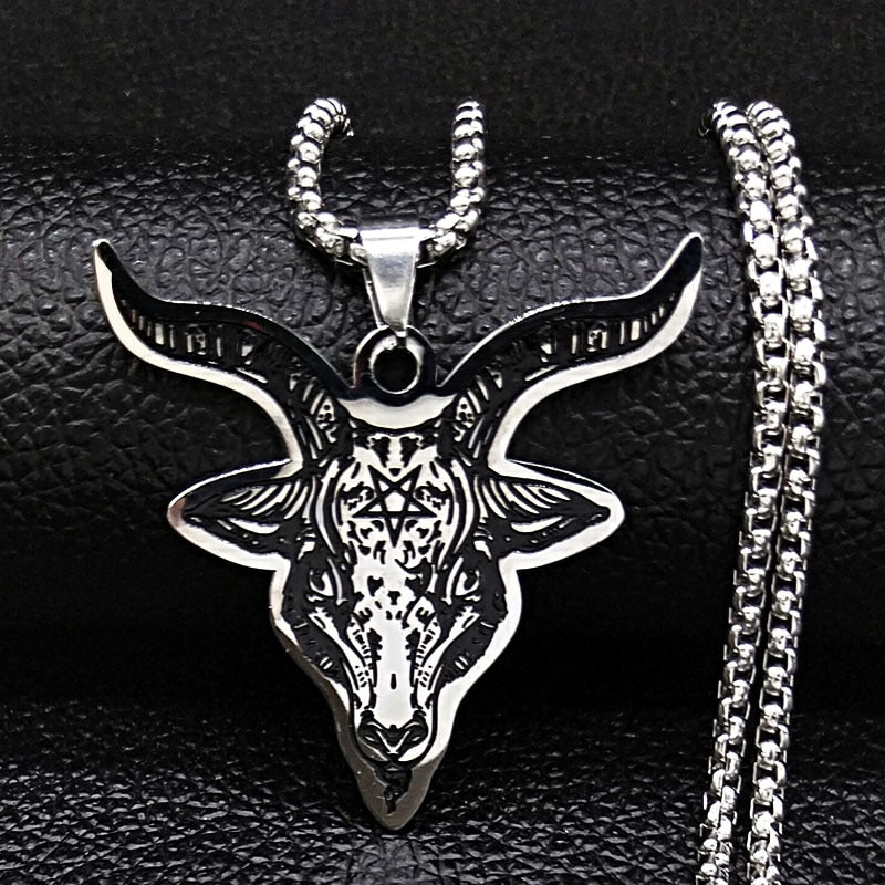 Silver Color Statement Necklace for Men Stainless Steel Satan Sheep Head Necklace Jewelry