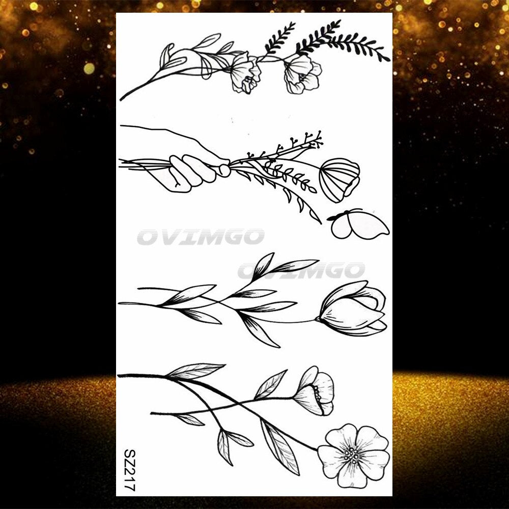 Small Purple Lavender Leaf Temporary Tattoos For Women Arm Clavicle Tatoo Sticker Watercolor Transferbale 3d Plants Tattoo Paper