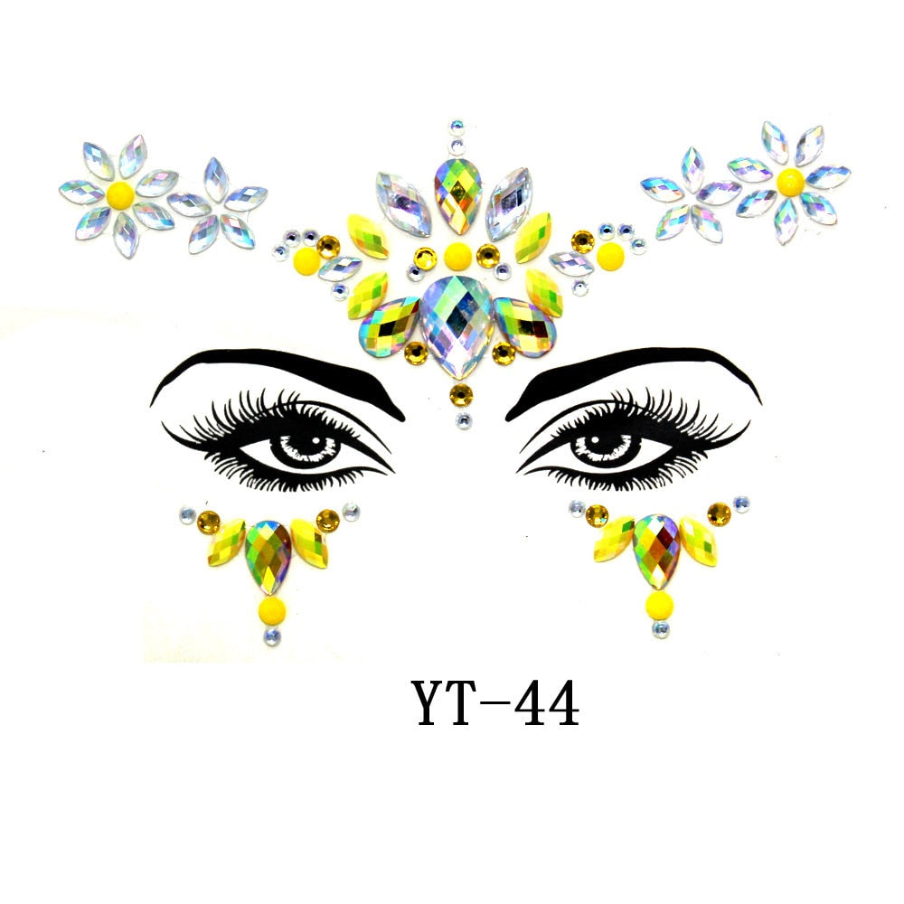 3D Crystal Sticker Music Festival Face Trendy Shiny Acrylic Drill Sticker Masquerade Face Decoration Temporary Tattoo Sticker