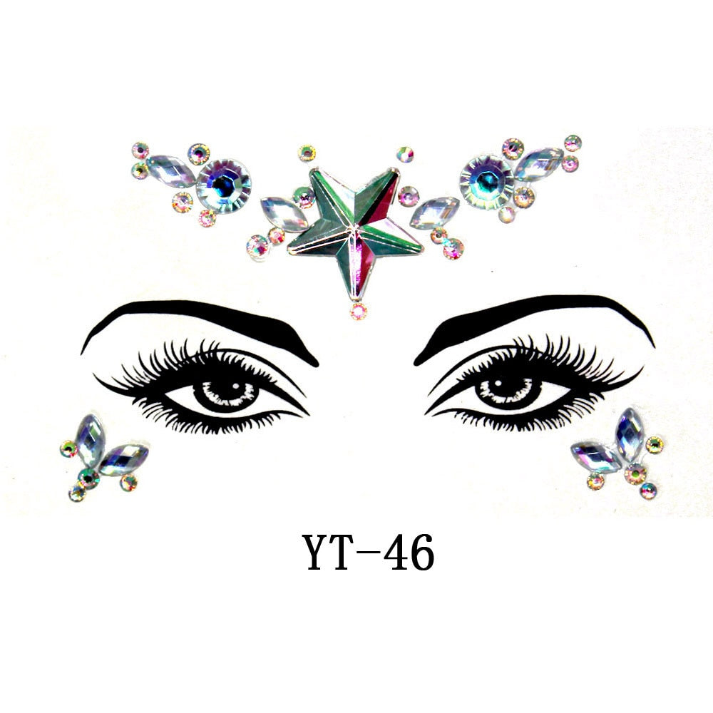 3D Crystal Sticker Music Festival Face Trendy Shiny Acrylic Drill Sticker Masquerade Face Decoration Temporary Tattoo Sticker