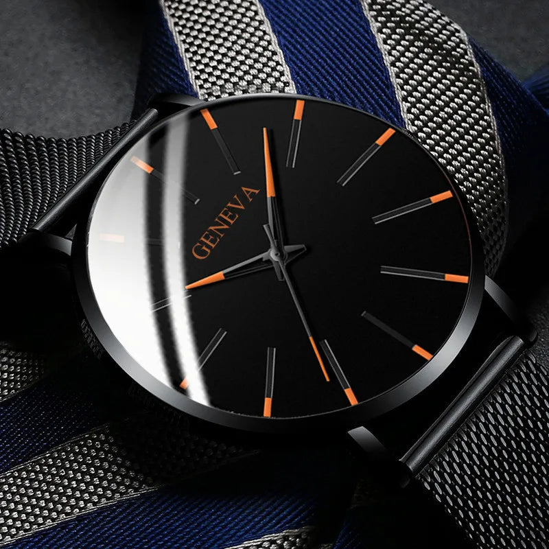 2024 Minimalist Men's Fashion Ultra Thin Watches Simple Men Business Stainless Steel Mesh Belt Quartz Watch relogio masculino