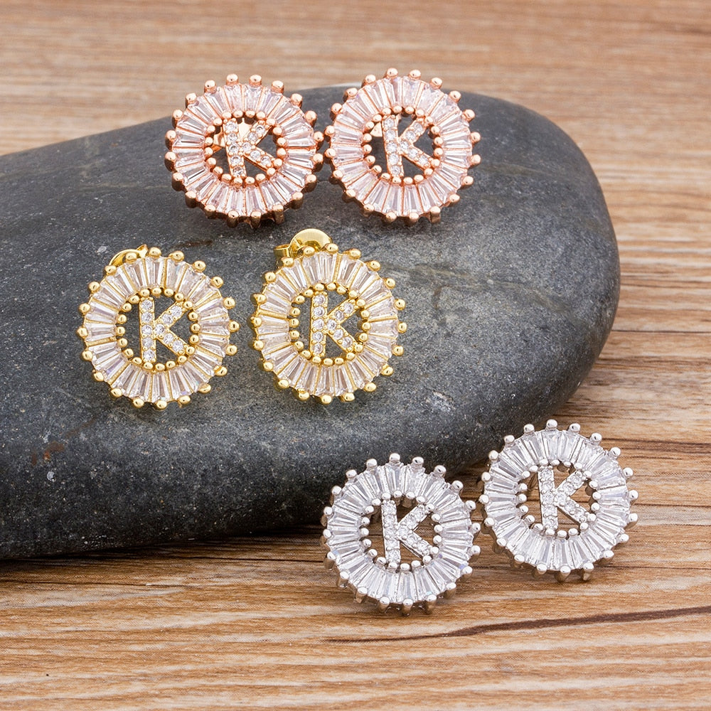 Hot Sale 26 Initial Letter Earrings Personal Gift for Women Cute Alphabet Zircon White/Rose Gold Stud Earrings Jewelry