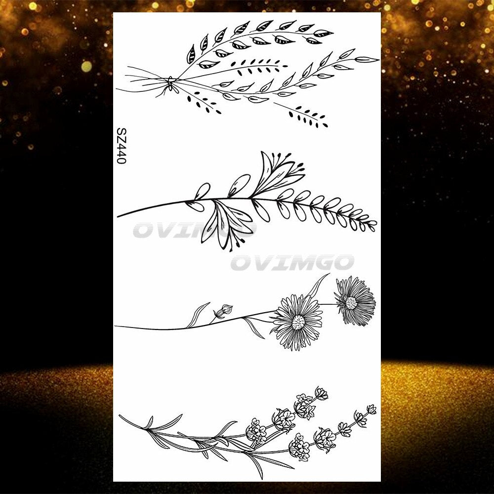Small Purple Lavender Leaf Temporary Tattoos For Women Arm Clavicle Tatoo Sticker Watercolor Transferbale 3d Plants Tattoo Paper