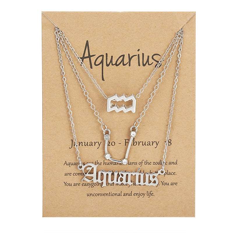 3Pcs/set 12 Zodiac Sign Multi Chain Necklaces For Women with Pendant Chain Choker