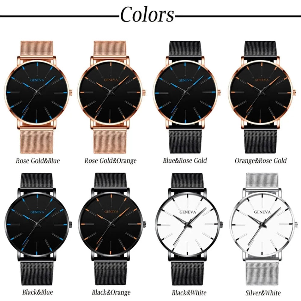 2024 Minimalist Men's Fashion Ultra Thin Watches Simple Men Business Stainless Steel Mesh Belt Quartz Watch relogio masculino