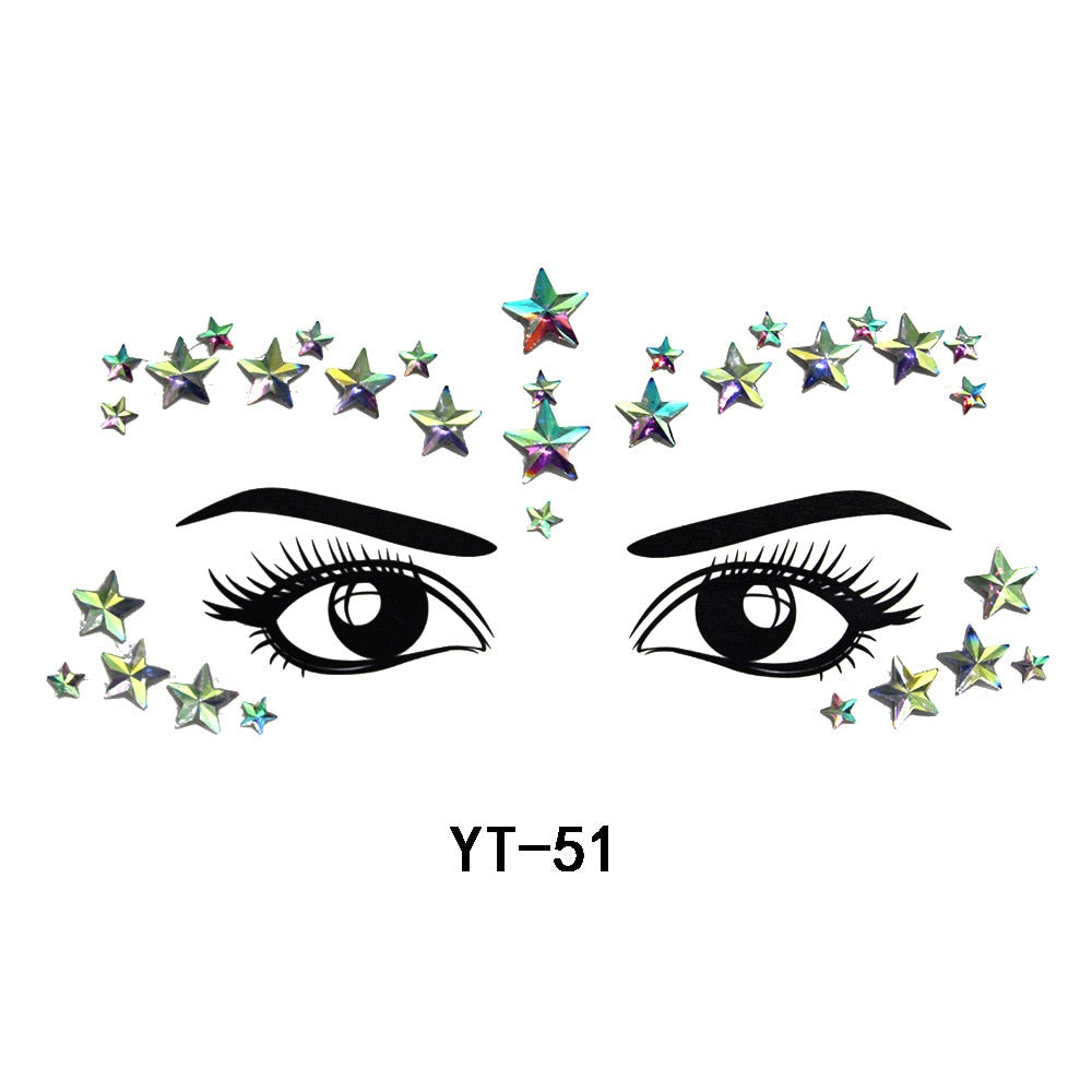 3D Crystal Sticker Music Festival Face Trendy Shiny Acrylic Drill Sticker Masquerade Face Decoration Temporary Tattoo Sticker