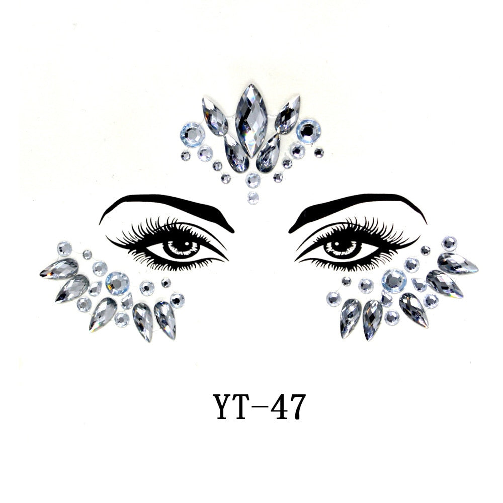 3D Crystal Sticker Music Festival Face Trendy Shiny Acrylic Drill Sticker Masquerade Face Decoration Temporary Tattoo Sticker