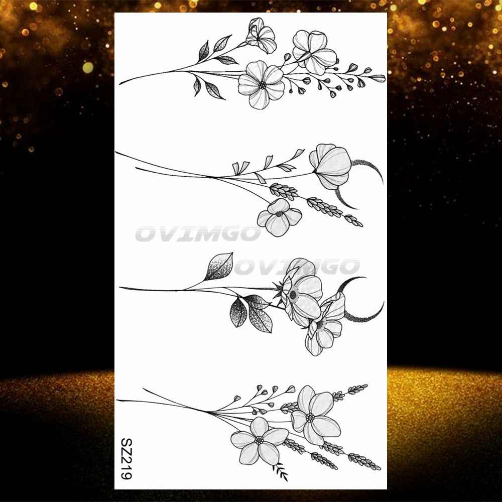 Small Purple Lavender Leaf Temporary Tattoos For Women Arm Clavicle Tatoo Sticker Watercolor Transferbale 3d Plants Tattoo Paper