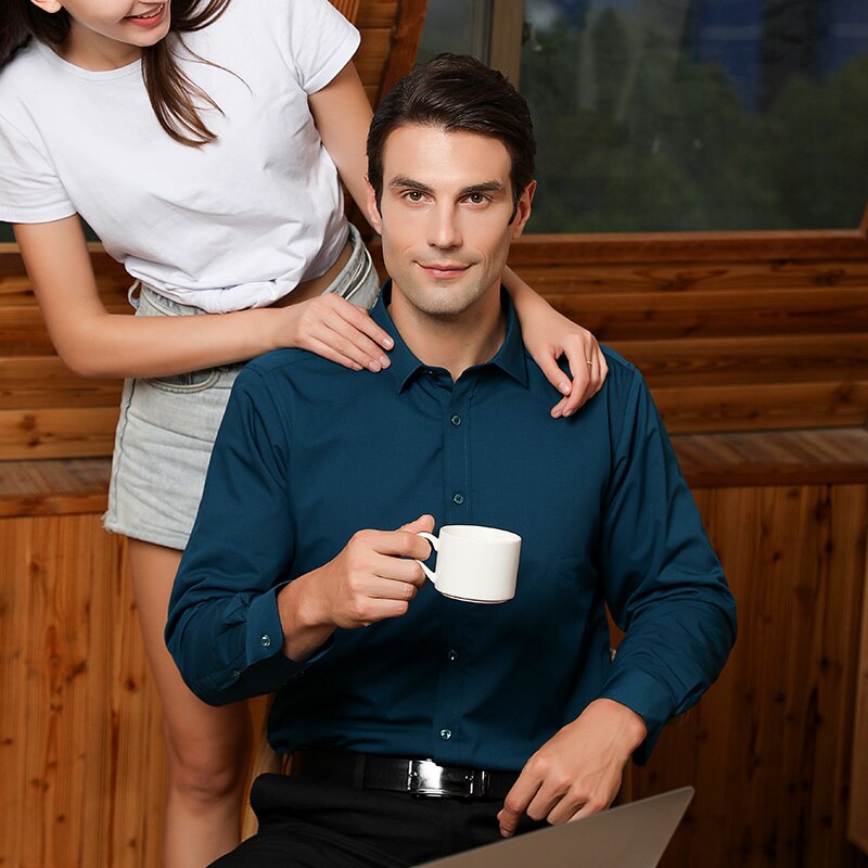 Men's Regular-fit Long Sleeve Stretch Easy Care Shirt Formal Business Office/Working Wear