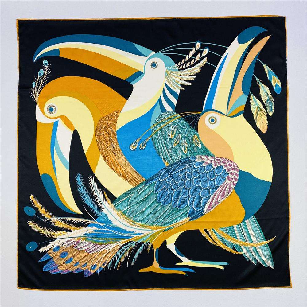90cm Three Giraffes Brand Hijab Scarf Women Bandana Handmade Curled Twill Silk Square Scarf Luxury Foulard Head Scarves Shawl