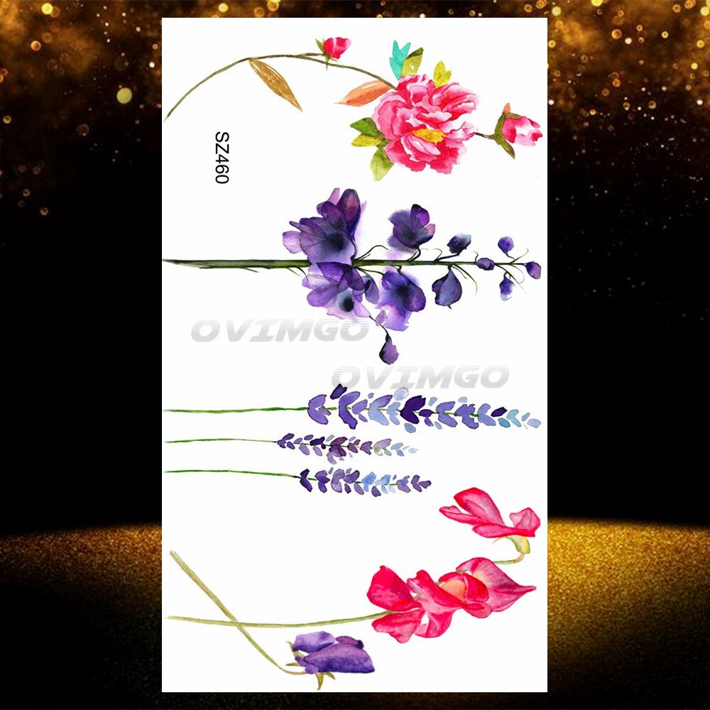 Small Purple Lavender Leaf Temporary Tattoos For Women Arm Clavicle Tatoo Sticker Watercolor Transferbale 3d Plants Tattoo Paper