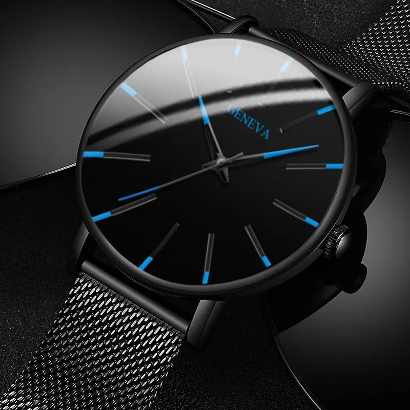 2024 Minimalist Men's Fashion Ultra Thin Watches Simple Men Business Stainless Steel Mesh Belt Quartz Watch relogio masculino