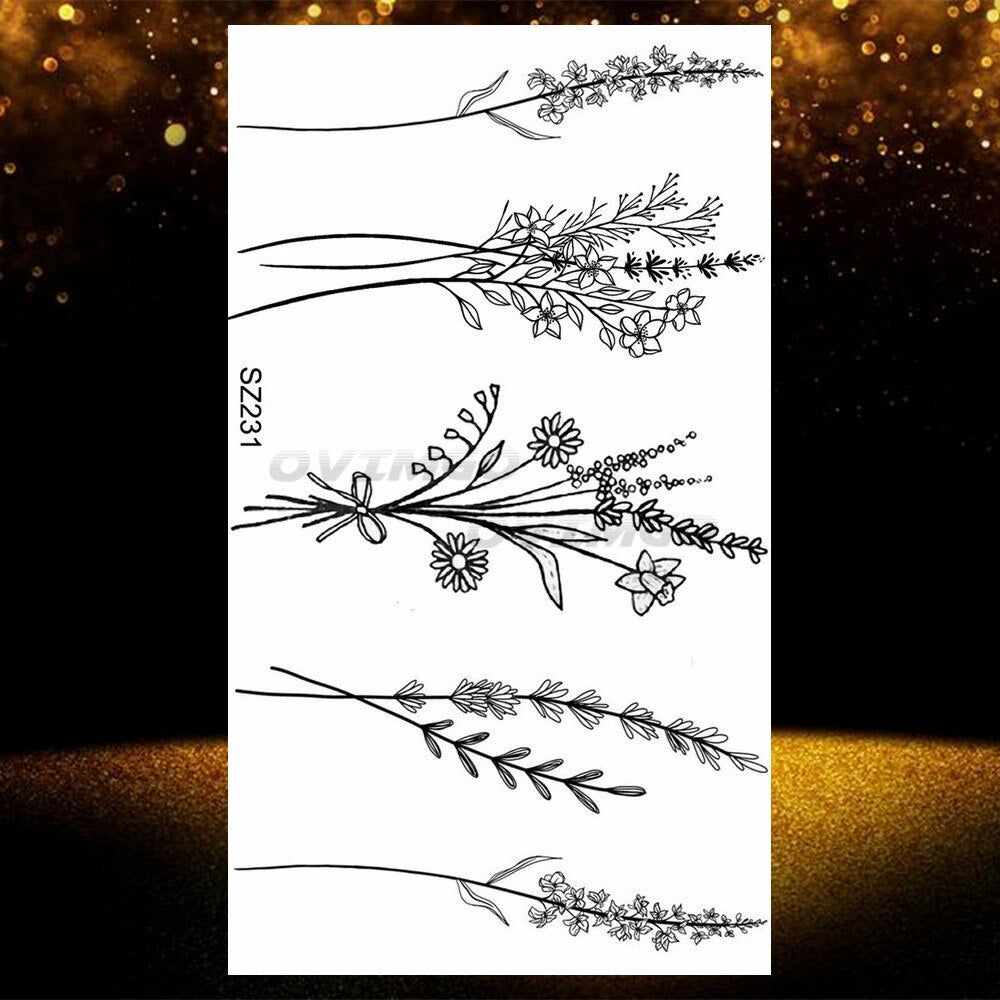 Small Purple Lavender Leaf Temporary Tattoos For Women Arm Clavicle Tatoo Sticker Watercolor Transferbale 3d Plants Tattoo Paper