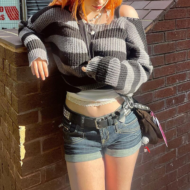 E-girl Gothic Knitted Pullovers Embrace Y2K Retro Dark Academia Sweater - Harajuku Grunge Jumpers for Autumn Clothes