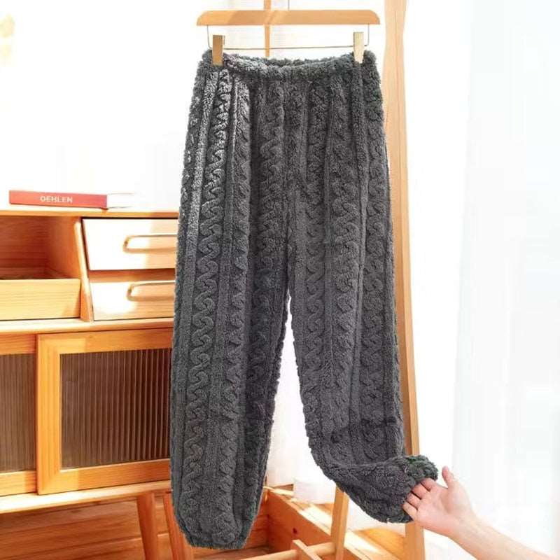 Autumn Winter Women's Casual Pajama Sets - Thicken Velvet Ribbed Fleece Set with Warm Pullover and Pants, 2-Piece Cozy Ensemble