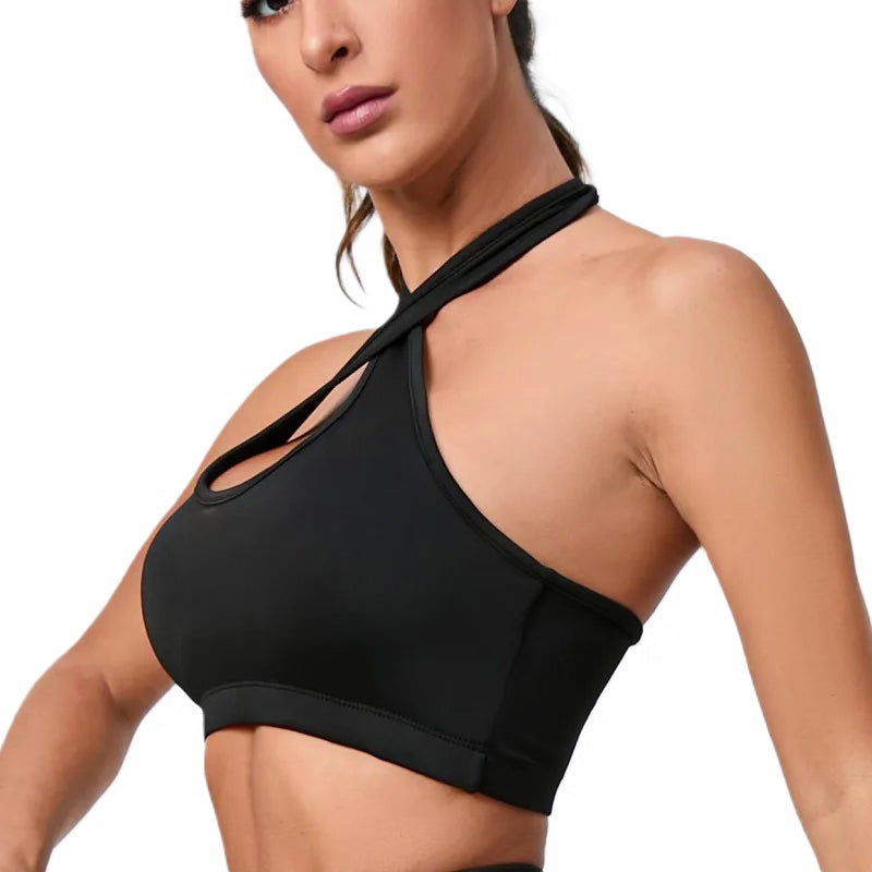 Solid Color Back Cross Women Fitness Bra Tight Sport Tank Top Shockproof Support Gym Clothes Yoga Vest With Removable Chest Pad
