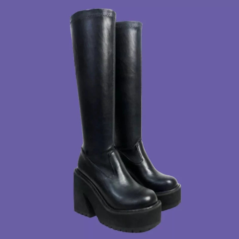 Goth Platform High Heels Zip Chunky Women's Boots Black Punk Thick Bottom Motorcycle Boots Cosplay Y2K Casual Shoes