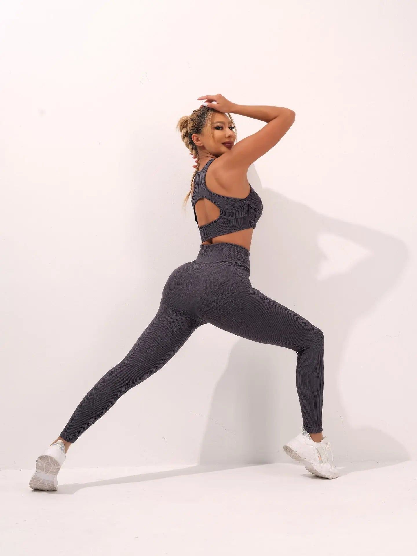 Seamless Thread Yoga Suit activewear Backless Cross Over Bra Sports Vest High Waist Butt Lift Cross Over Shorts Leggings Jumpsuit for Women