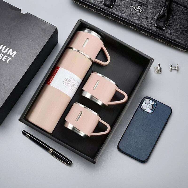 3 In 1 set of Thermos Mug Leak_Proof Travel Thermo Cup for Tea Water Coffee 500ML Gift Set