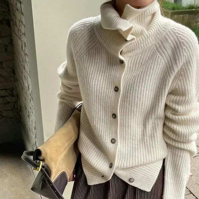 2025 Women's Turtleneck Cardigan Sweater - Cozy Autumn & Winter Knitted Coat