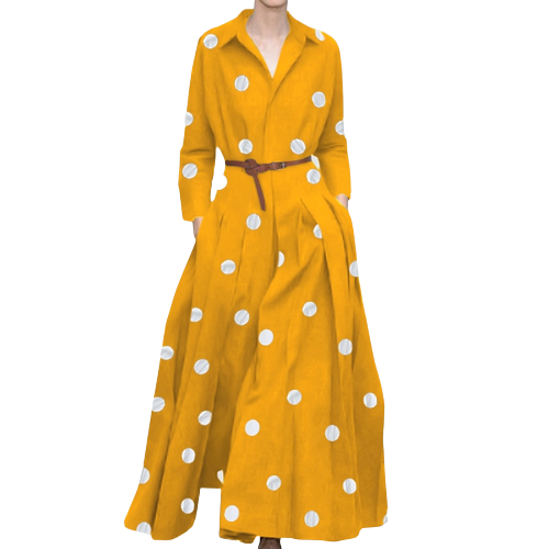 Elegant Polka Dot Shirt Dress: Autumn 2023 Women's Maxi Dress with Chic Bohemian Style