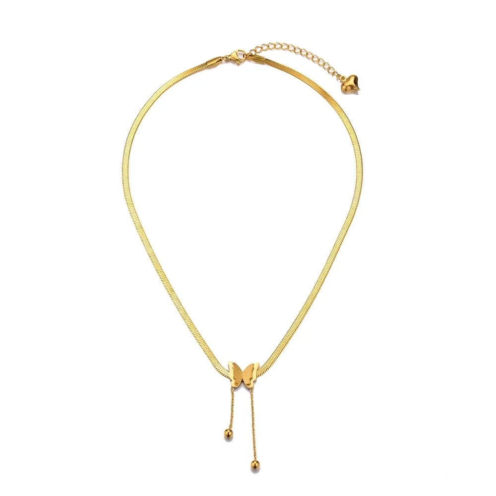 Embrace Aesthetic Elegance with Vintage Butterfly Necklace Golden Stainless Steel Blade Snake Chains a Charming Choker for Women's Jewelry Gifts