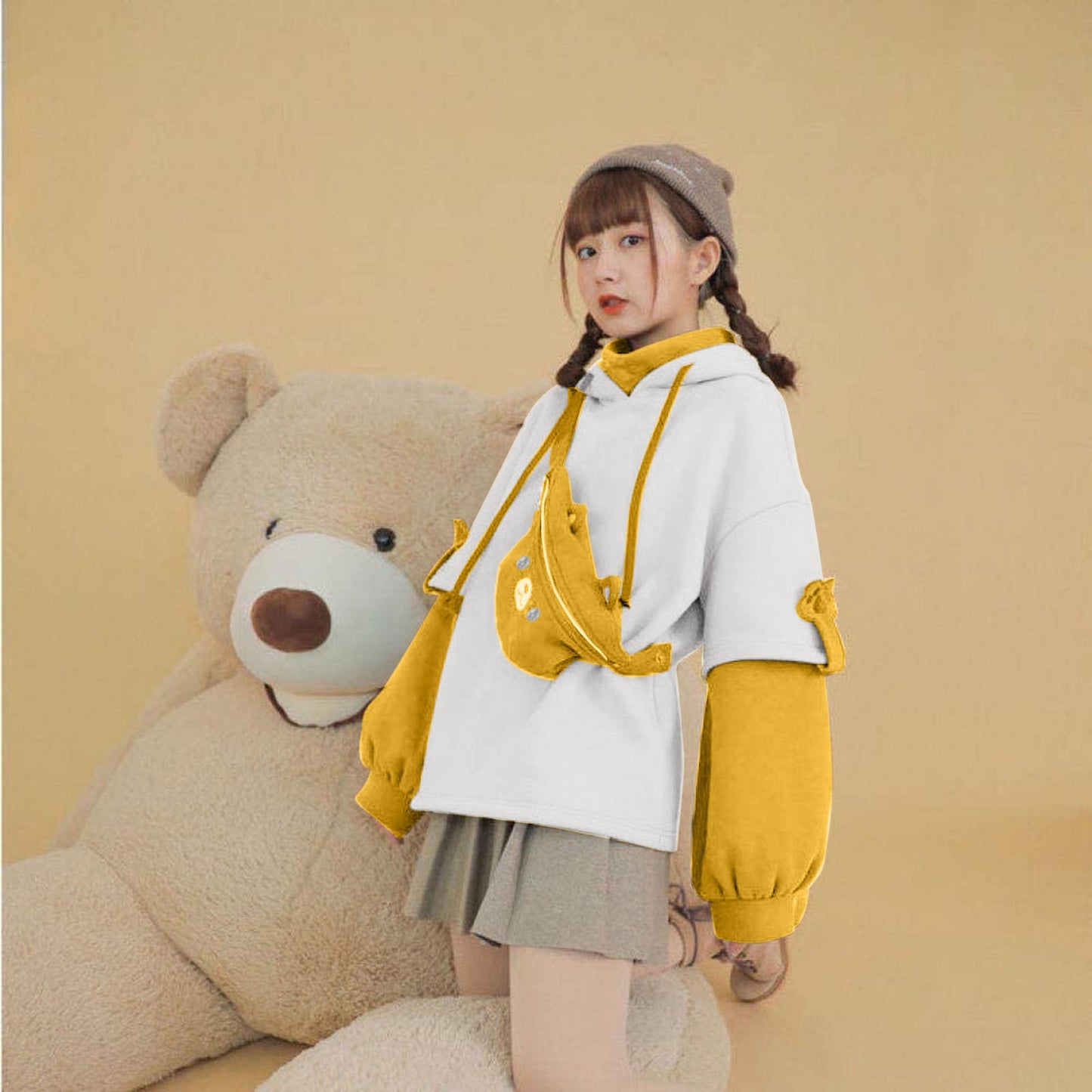 Korean Kawaii Aesthetic Harajuku Hoodie - Oversize 4XL Anime Bear Crewneck, Long Sleeve Streetwear for Women Y2K Winter Top