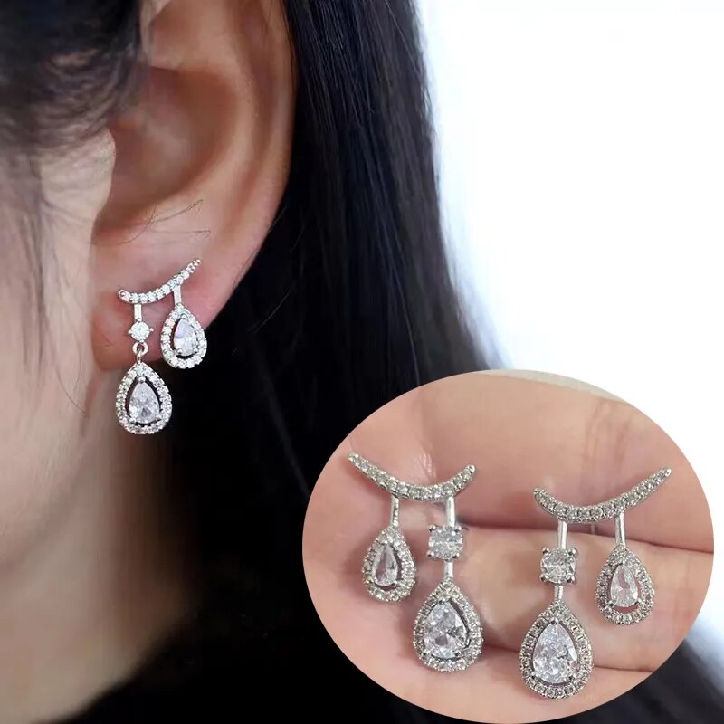 Luxury Trendy Marquise Flower Full Mirco Paved Crystal Zircon Naija Wedding Drop Earring