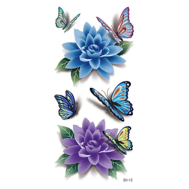 Waterproof Temporary Tattoo Sticker Butterfly Flower Rose 3D Scorpion Halloween Spider Body Art Arm Fake Tattoo Women