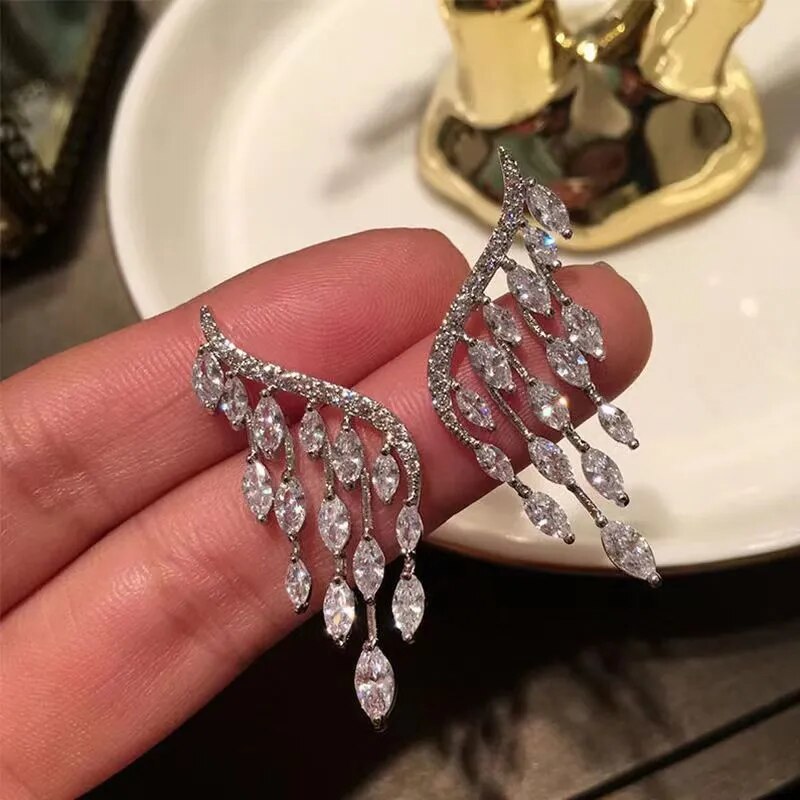 Luxury Trendy Marquise Flower Full Mirco Paved Crystal Zircon Naija Wedding Drop Earring