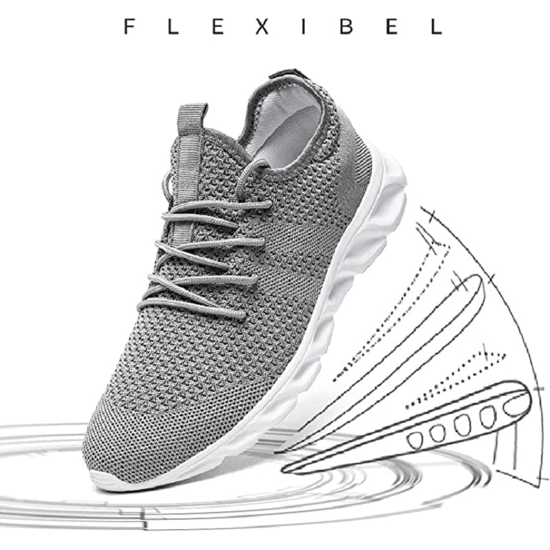 Men's Casual Sport Shoes Light, Breathable Mesh White Sneakers, Black Running Shoes - Athletic Tennis Shoes for Outdoor Jogging