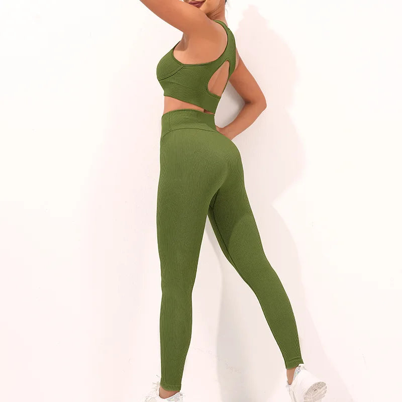 Seamless Thread Yoga Suit activewear Backless Cross Over Bra Sports Vest High Waist Butt Lift Cross Over Shorts Leggings Jumpsuit for Women