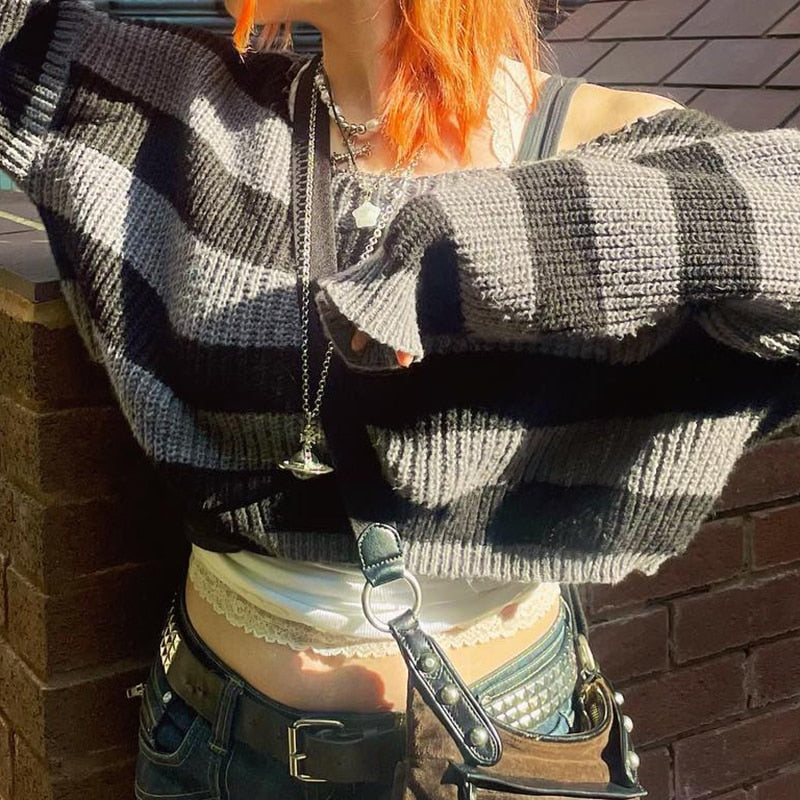 E-girl Gothic Knitted Pullovers Embrace Y2K Retro Dark Academia Sweater - Harajuku Grunge Jumpers for Autumn Clothes