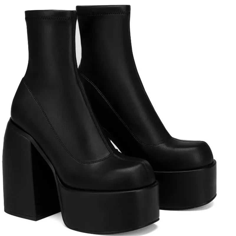 Autumn Winter Round Toe Ladies Matin Boots Jeans Platform Boots Chunky Heels Boots White Women's Shoes Big Size 41 42