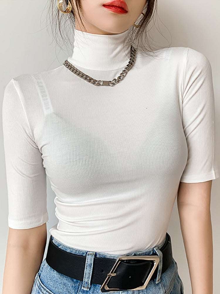 Best Basic Cotton T-Shirt for Women | Slim Fit, Turtleneck, Short Sleeve | Casual, Elastic, White Tee Shirt