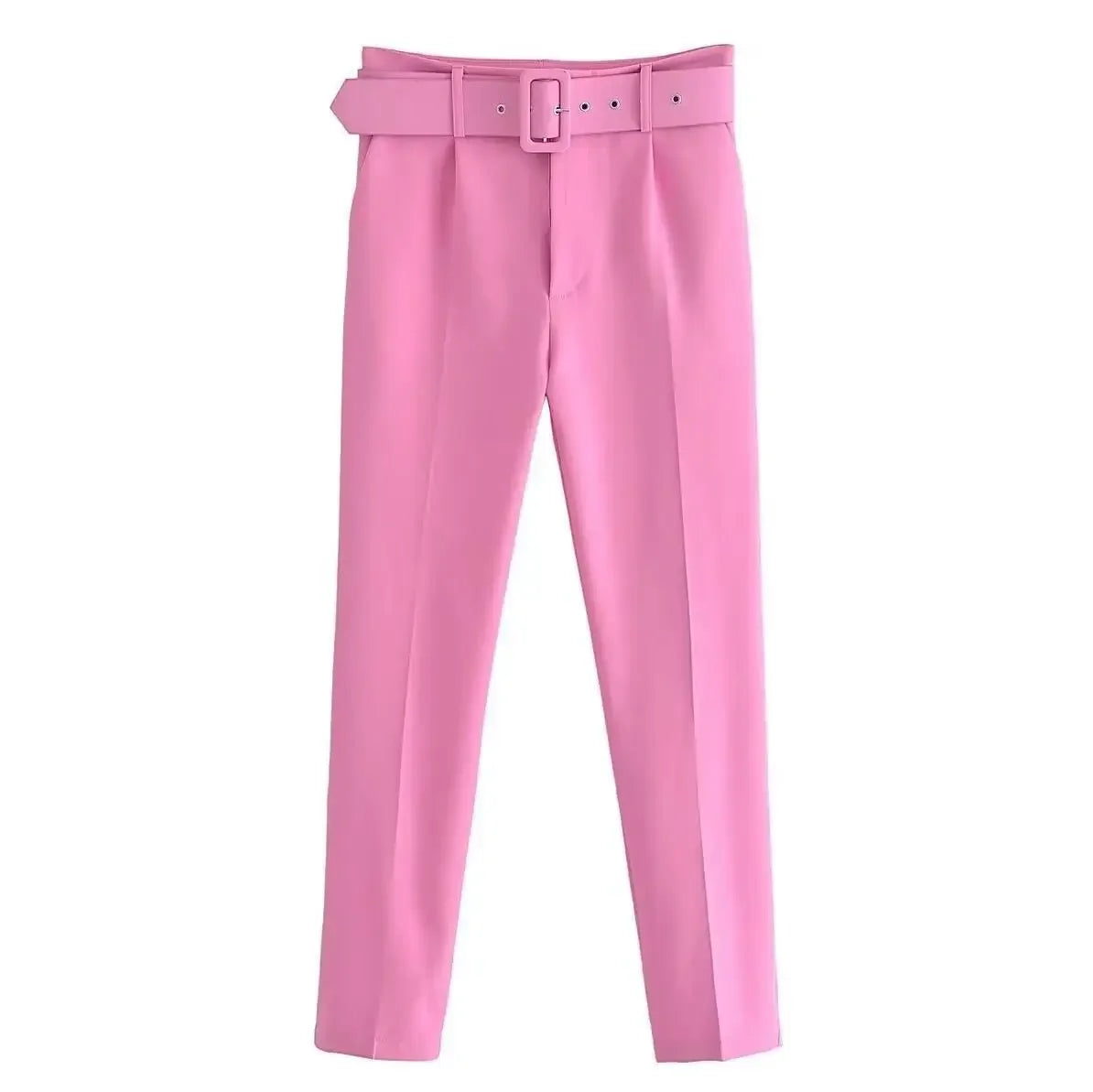 2005 New Spring Fall Solid Color High-waisted Straight Career Commuter Pants Women's, Multi-color Casual Female Pants with Belt