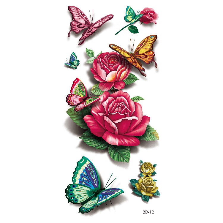 Waterproof Temporary Tattoo Sticker Butterfly Flower Rose 3D Scorpion Halloween Spider Body Art Arm Fake Tattoo Women