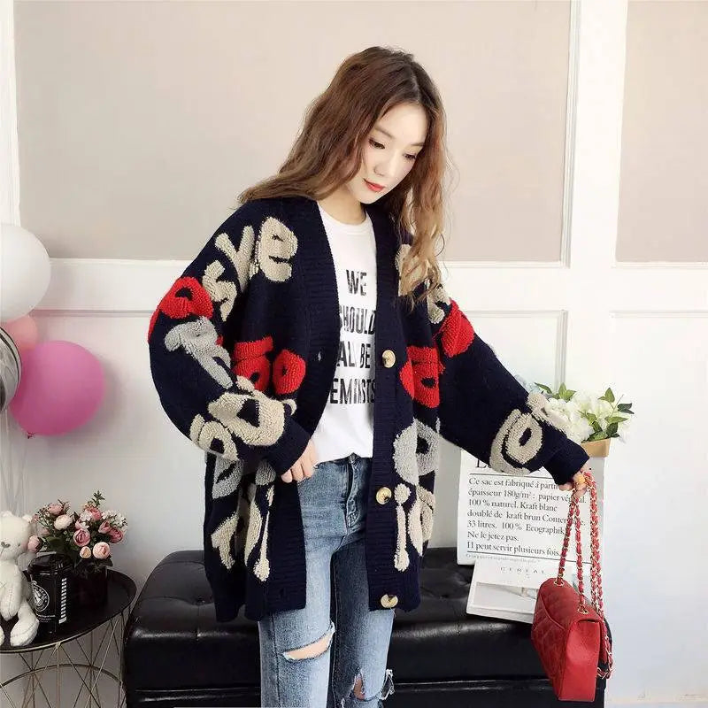 Sweater Women Cardigan Loose Autumn and Winter Korean 2024 New Style Outerwear Knitted Jacket