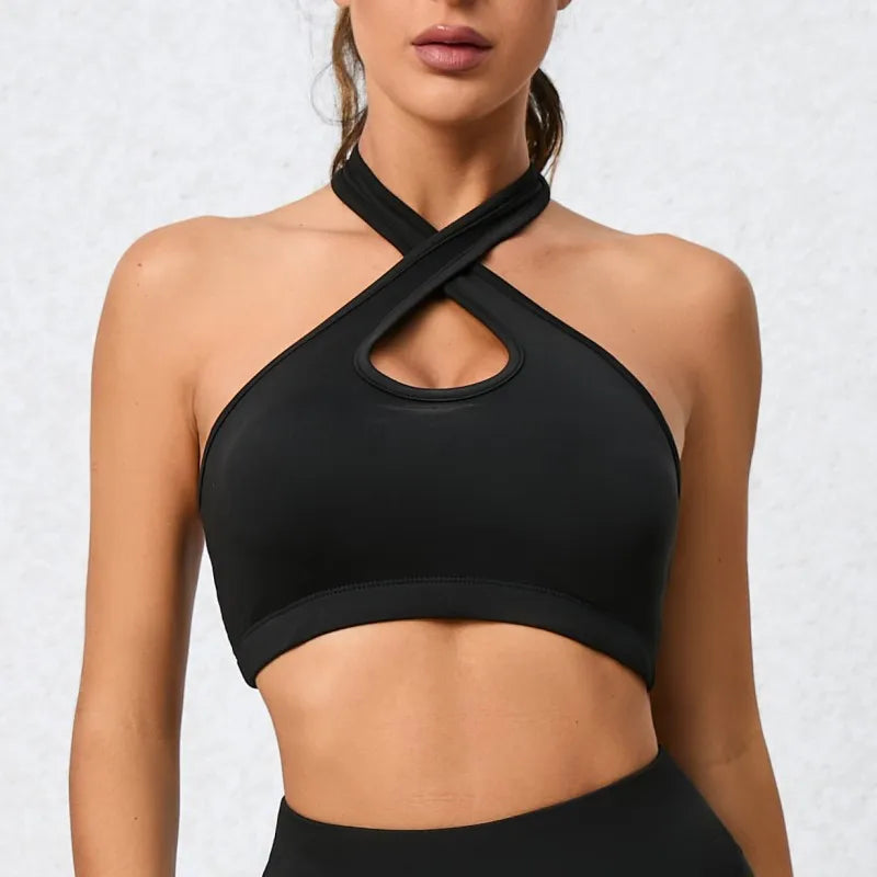 Solid Color Back Cross Women Fitness Bra Tight Sport Tank Top Shockproof Support Gym Clothes Yoga Vest With Removable Chest Pad