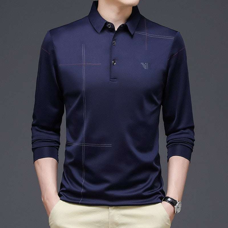 New 2023 Men Polo Shirt Business Autumn Tshirt Long Sleeve Casual Male Polo Shirt