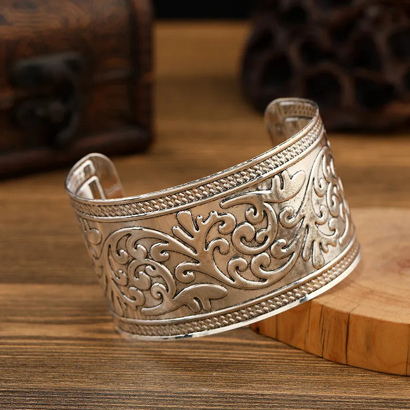 Boho Wide Line Cuff Open Bracelet - New, Punk, Cool Psycho Shiny Ring Bracelet