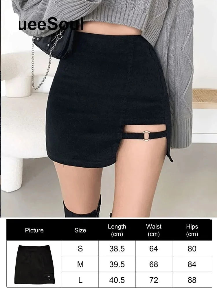 Black High Waist Women Skirt 2023 New Y2k Style Harajuku Punk Goth Dark Grunge Streetwear Female Clothe