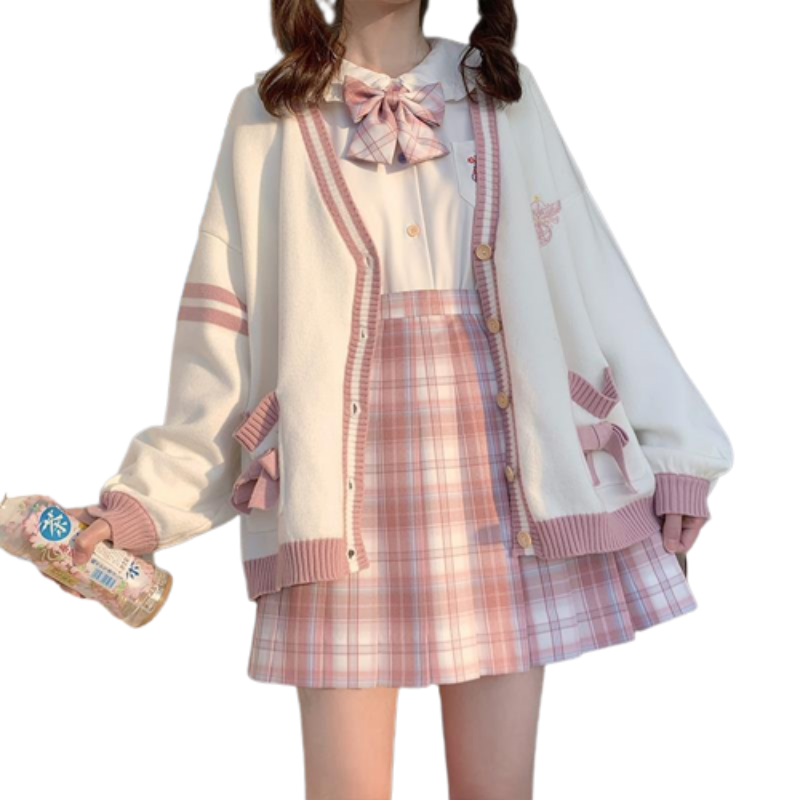 Japanese Style Sweet Knitted Cardigans Embroidery Oversize Harajuku Female Cardigans Cute Loose Women's Sweater for Autumn and Winter